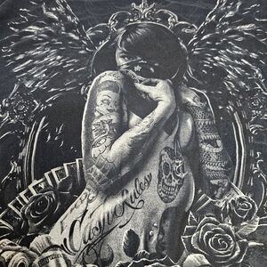 Black Graphic T-Shirt with Tattoo Design